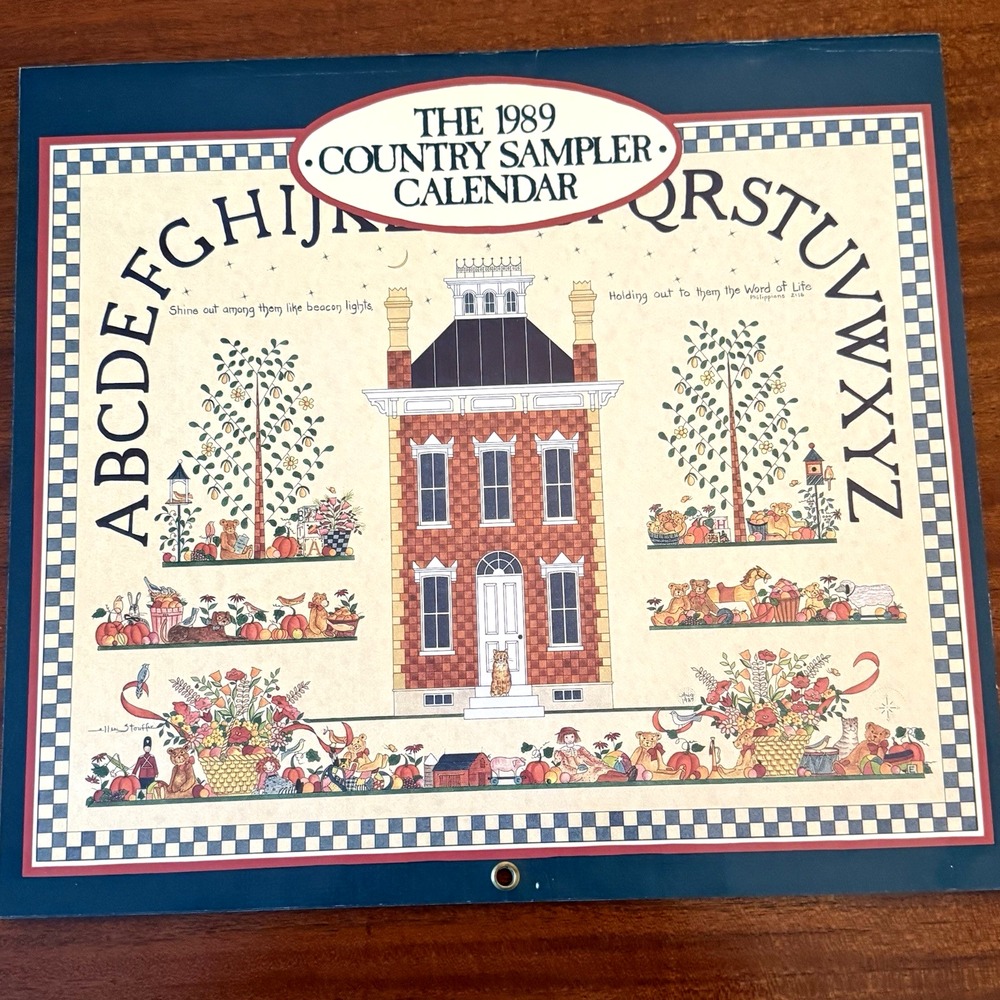 "Country Sampler" Calendar – 1989 – Reusable in 2026 – Folk Art •Cottage Core